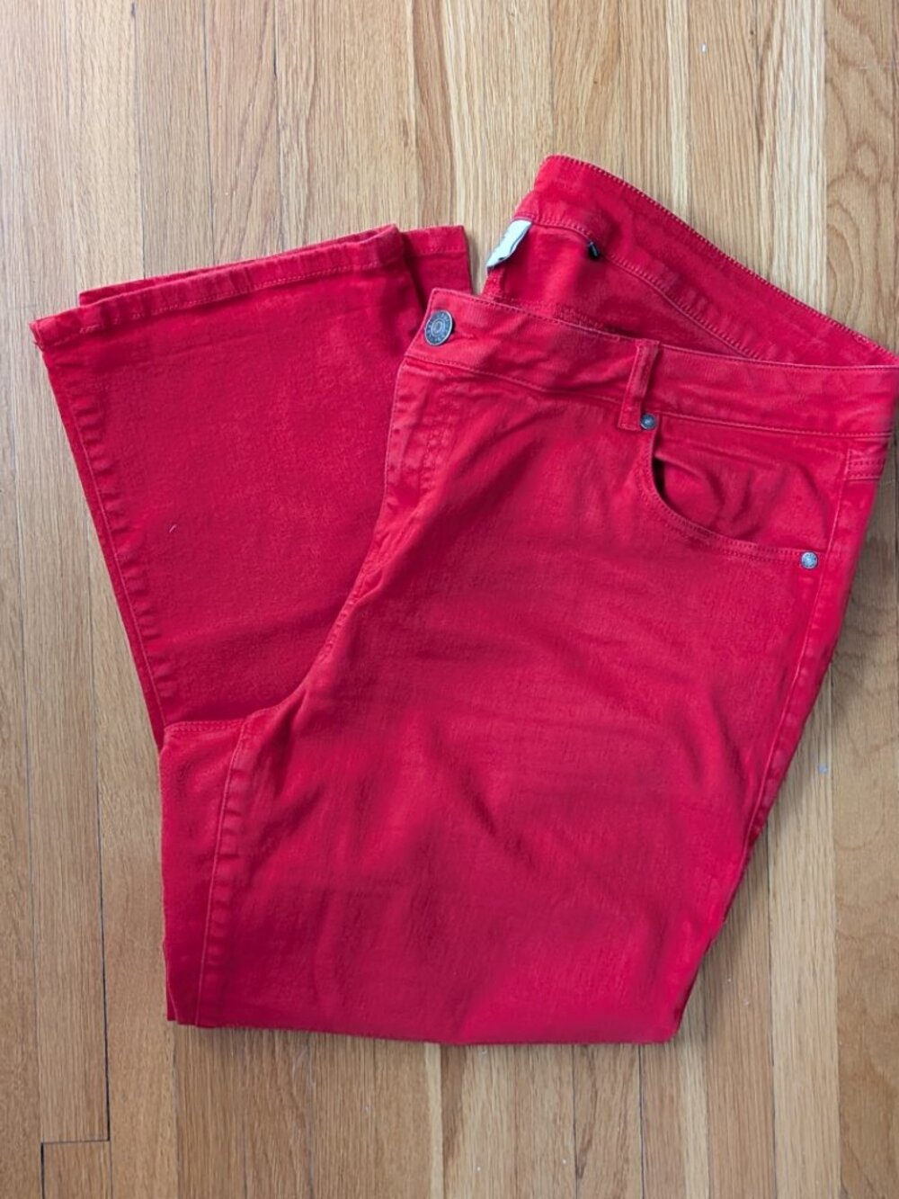 CAbi bright red kick flare jeans, size 18